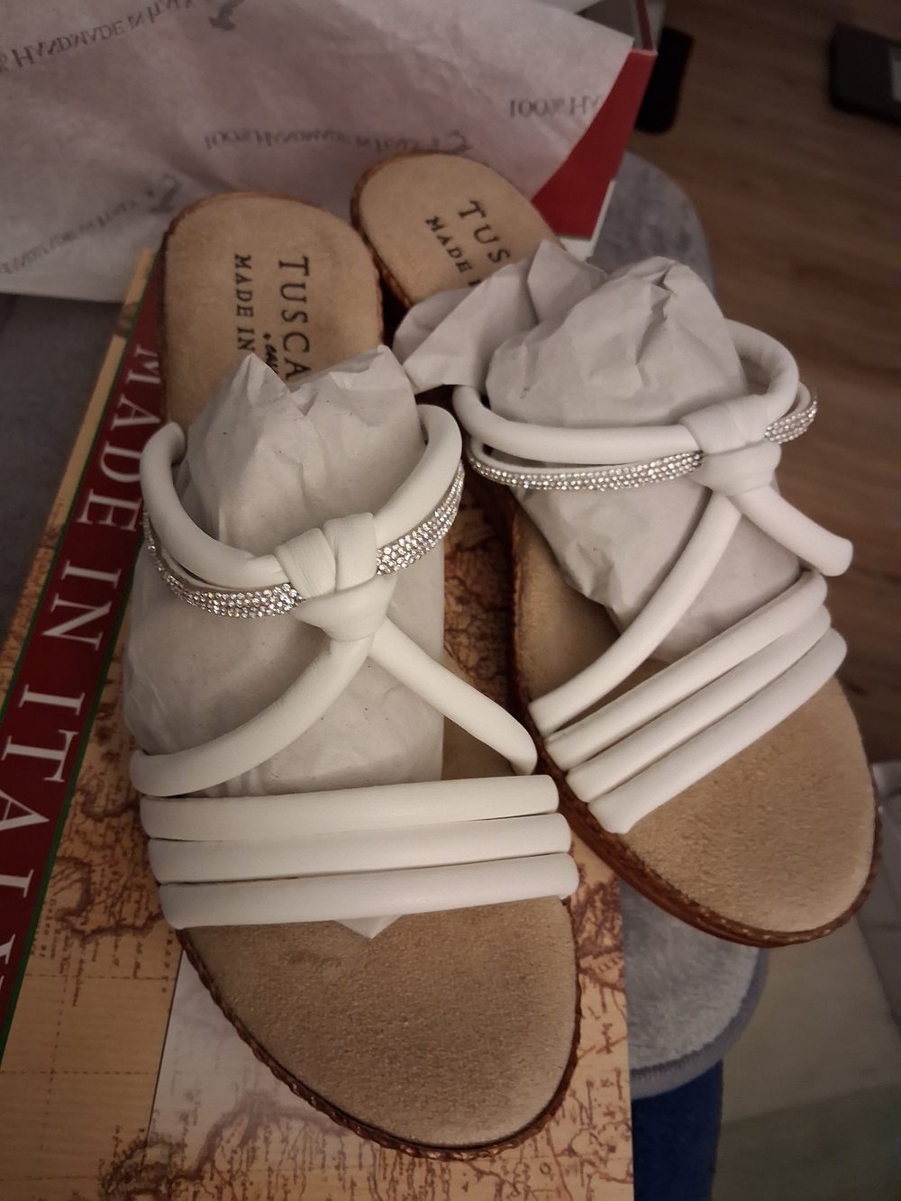 easy street White Slip-On Sandals with Silver Braid - Picture 9 of 15